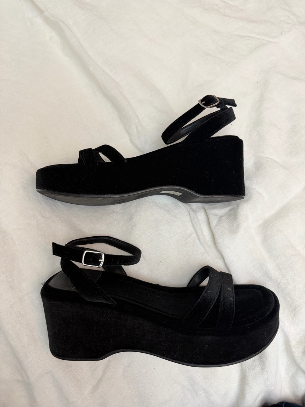 Black Velvet Platform Ankle-Strap Wedge Sandals Jeffrey Campbell